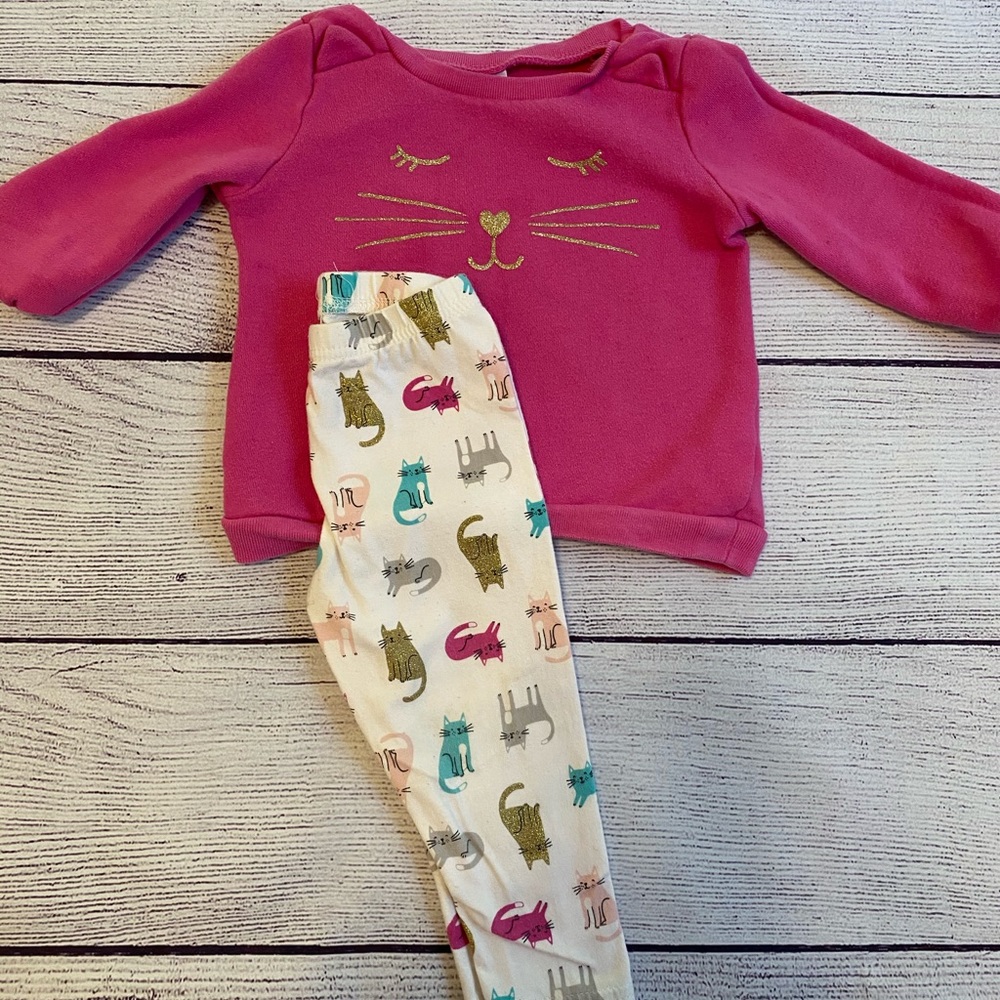Pink cat sweatshirt with matching cat leggings